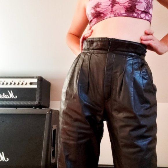 Vintage 80s Leather High Waisted Pants 8M - Picture 1 of 8